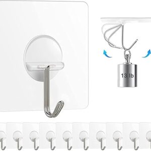 Chillyfit Wall Hooks for Hanging Strong, 10 Pack Adhesive Hooks for Wall Heavy Duty, Wall hangings, Kitchen Accessories Items, Clothes Hanging, Stainless Steel, Transparent