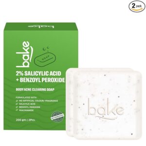 BAKE 2% Salicylic Acid Soap (2 pcs) Scrub Treatment with Niacinamide for Body & Back Acne, Reduces Strawberry Legs | Fades Dark Spots | Non Drying Formula | Soap For Men & Women | 100g x 2 (100 g (Pack of 2))