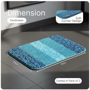 Saral Home Microfiber Striped Anti-Skid Bath Mats, 35x50 CM | Pack of 2 (Turquoise)